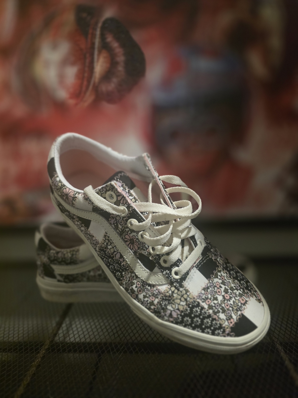 Vans Floral Patchwork Lace-Up Sneakers in Black, White & Pink